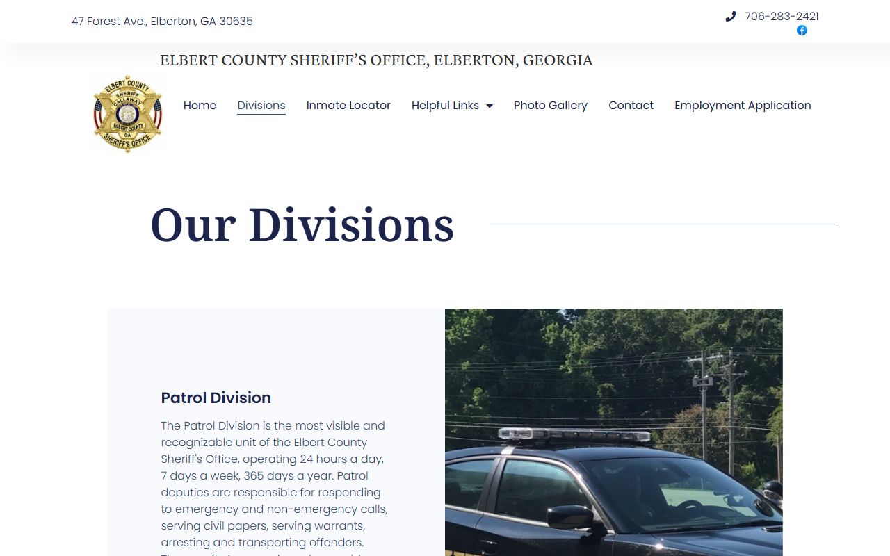 Elbert County arrest records sheriff detention center divisions