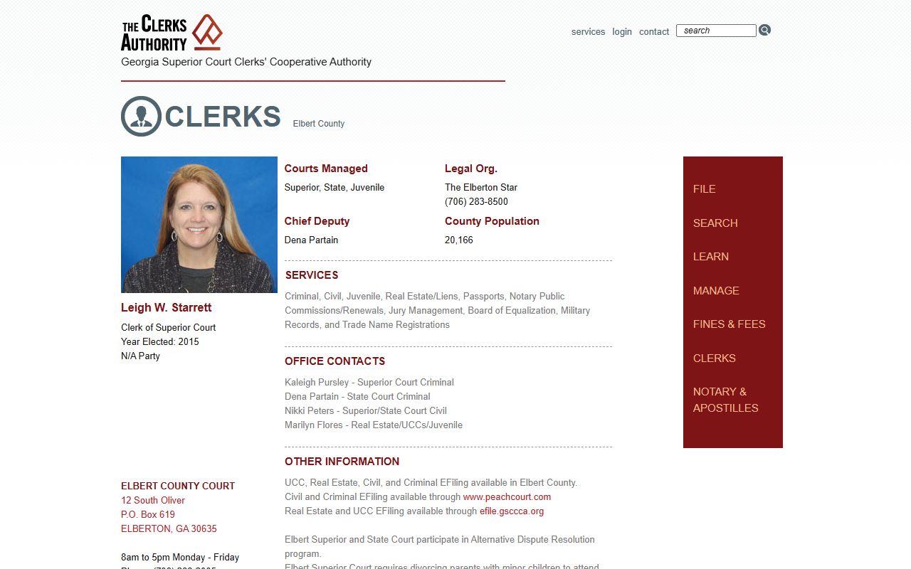 Elbert County Clerk of Court GSCCCA directory for court records