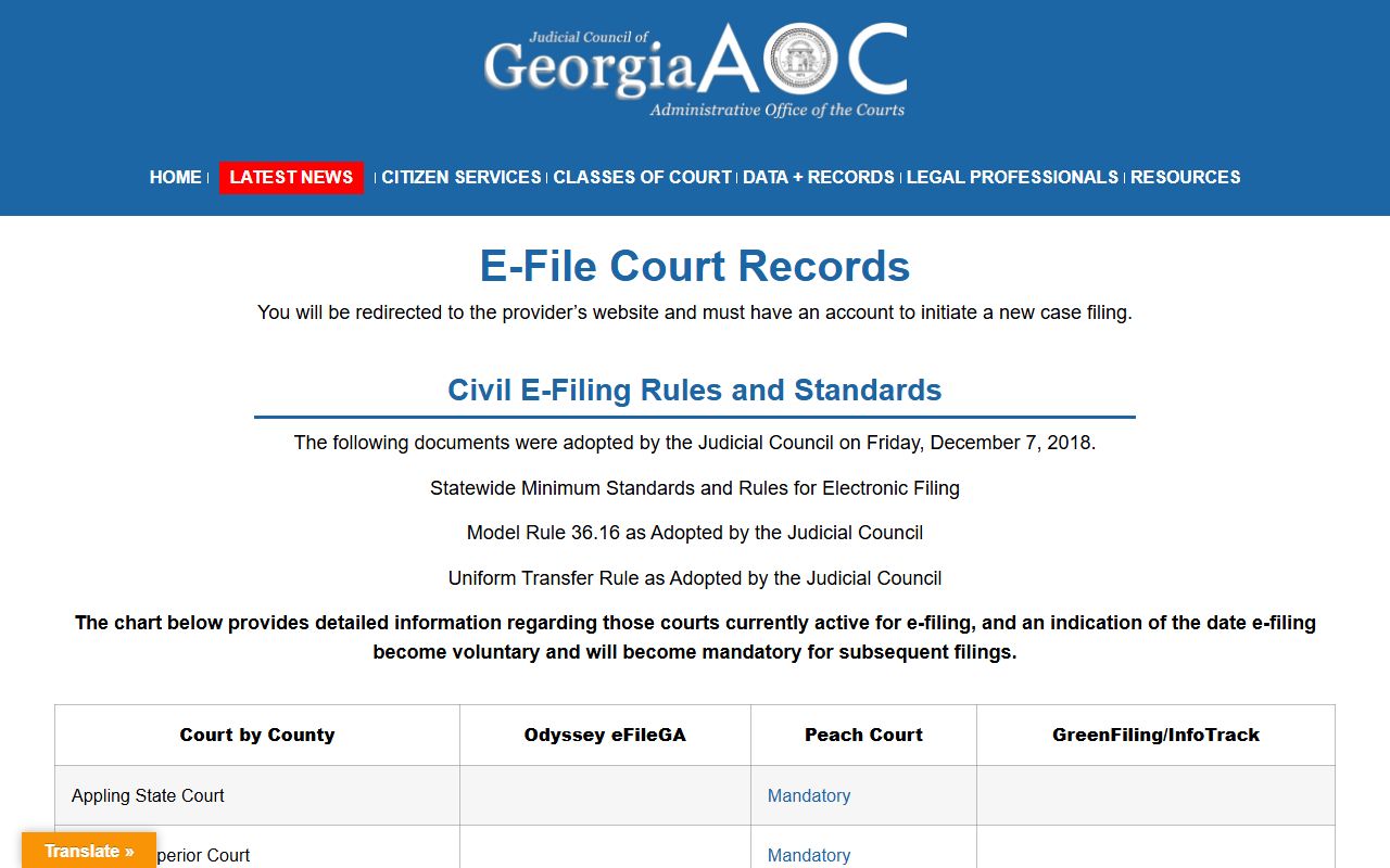 Elbert County court dockets Georgia Courts e-filing overview