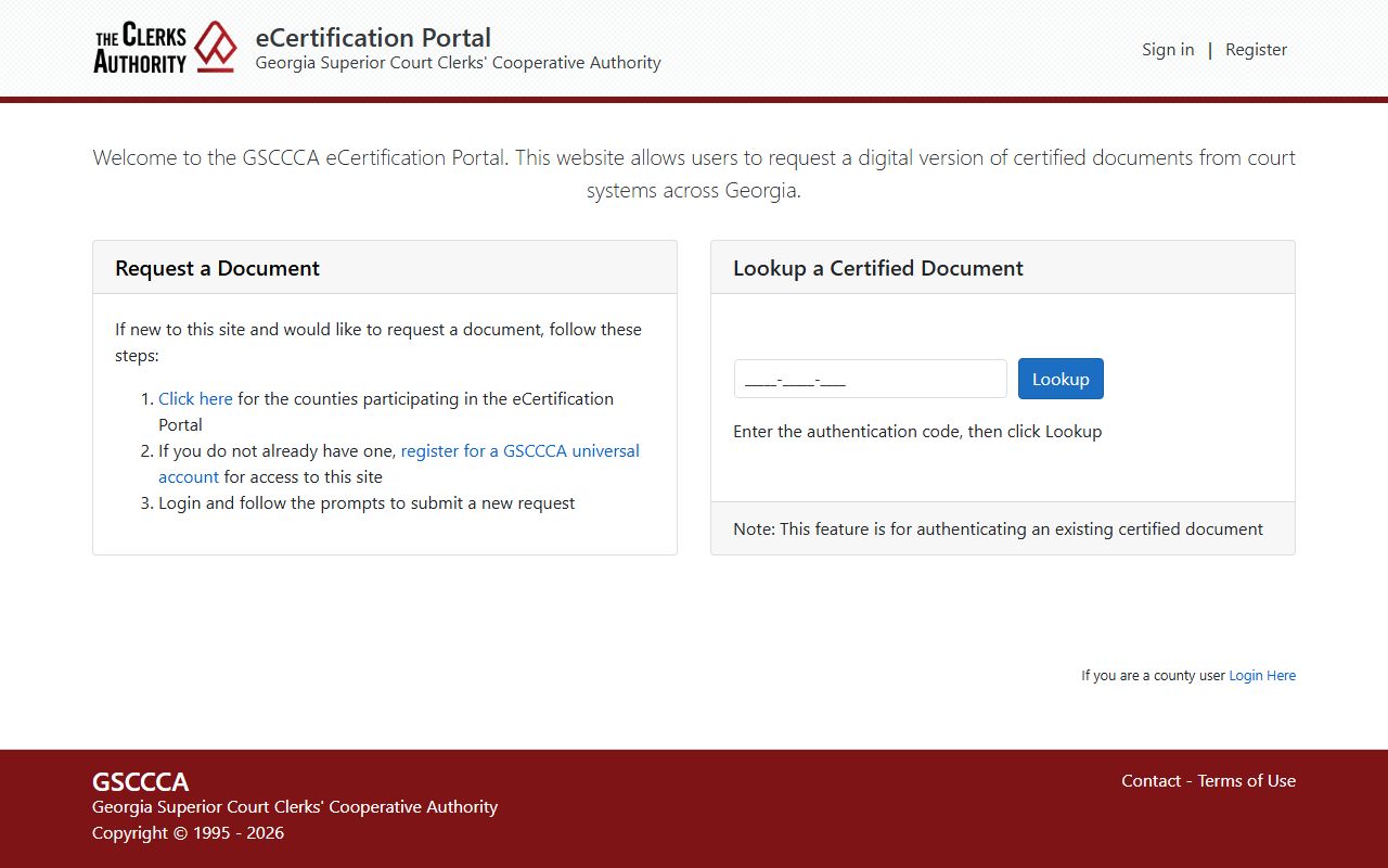 Elbert County court records GSCCCA eCertification portal