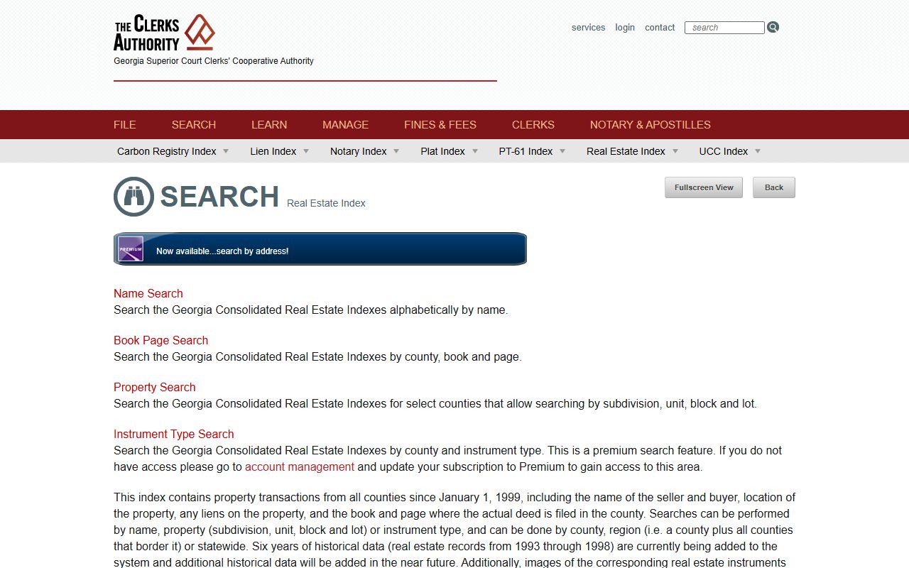 Elbert County court records GSCCCA real estate index search