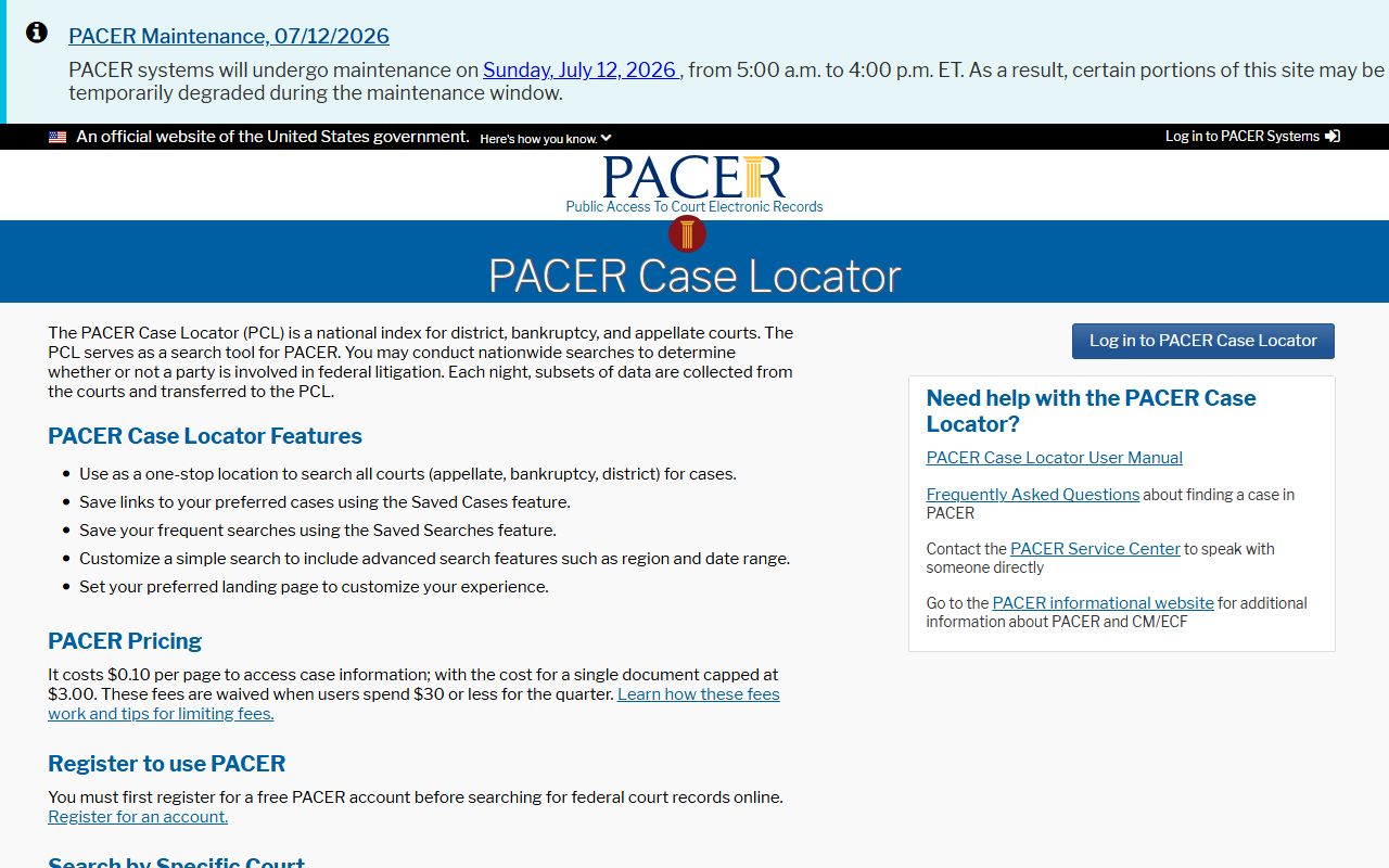Elbert County PACER Case Locator federal court records