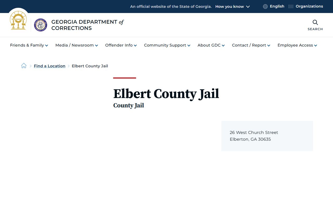 Elbert County inmate records GDC Elbert County Jail location