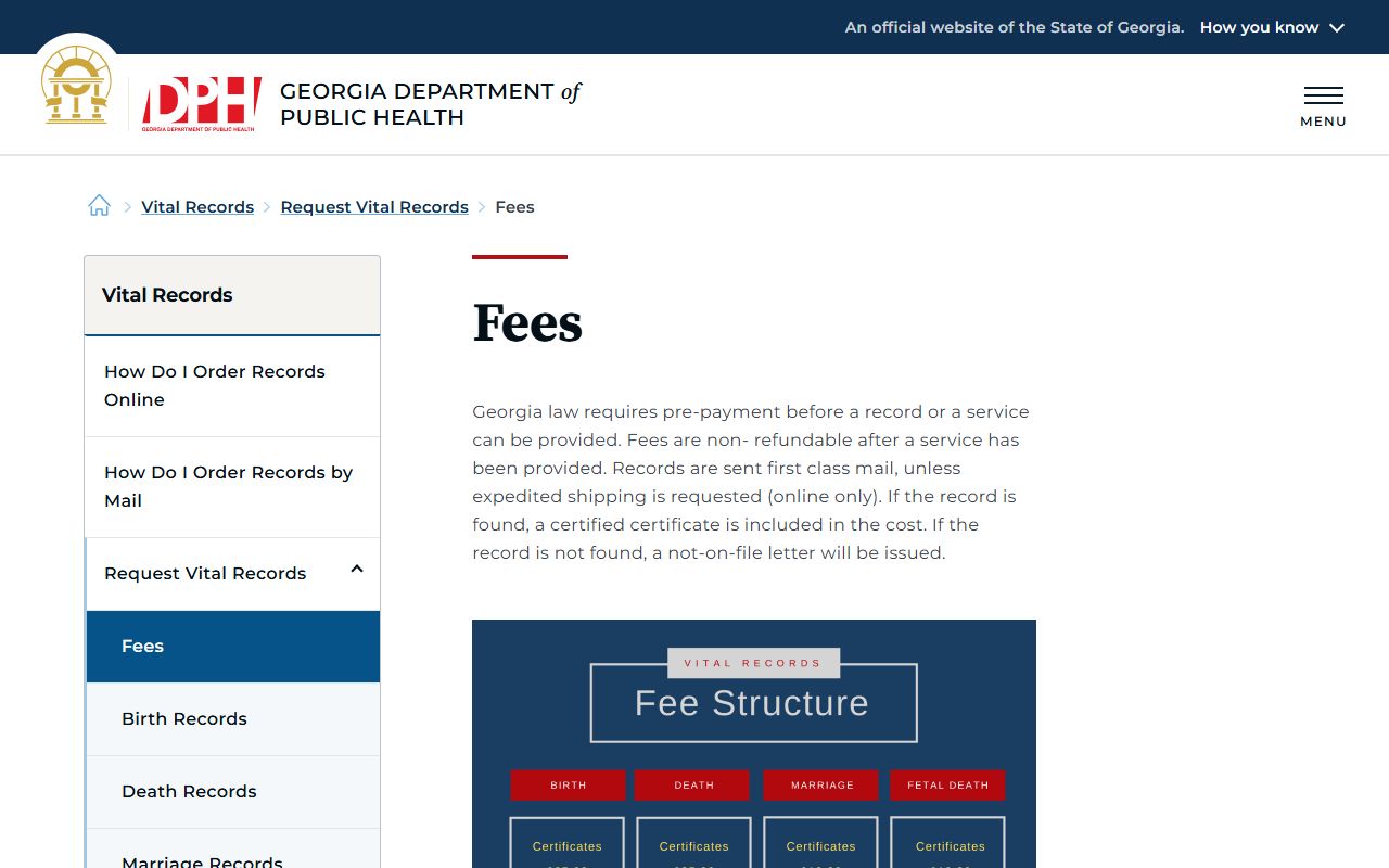 Elbert County marriage and divorce records Georgia DPH vital records fees