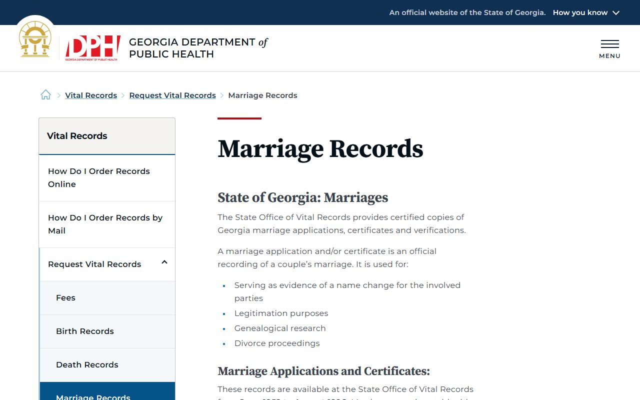Elbert County marriage and divorce records Georgia DPH marriage request