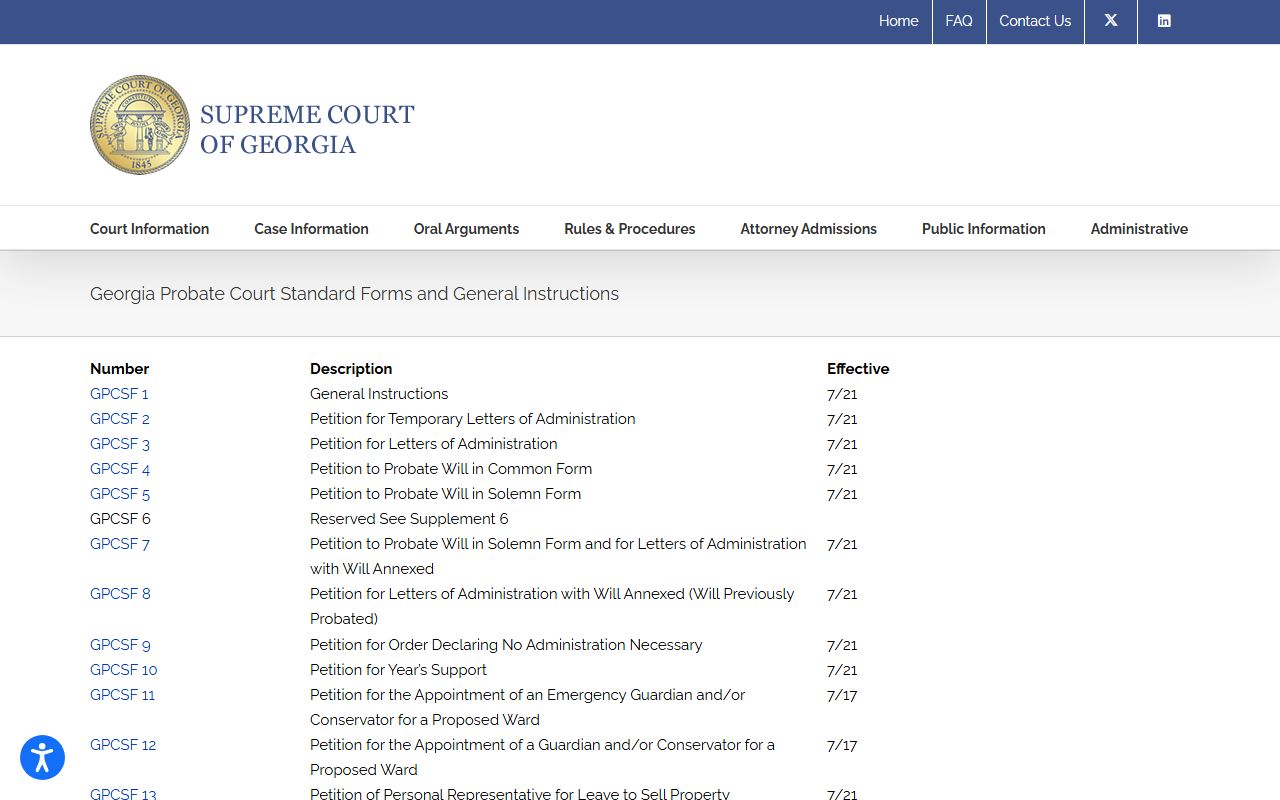 Elbert County probate records Georgia Probate Court standard forms