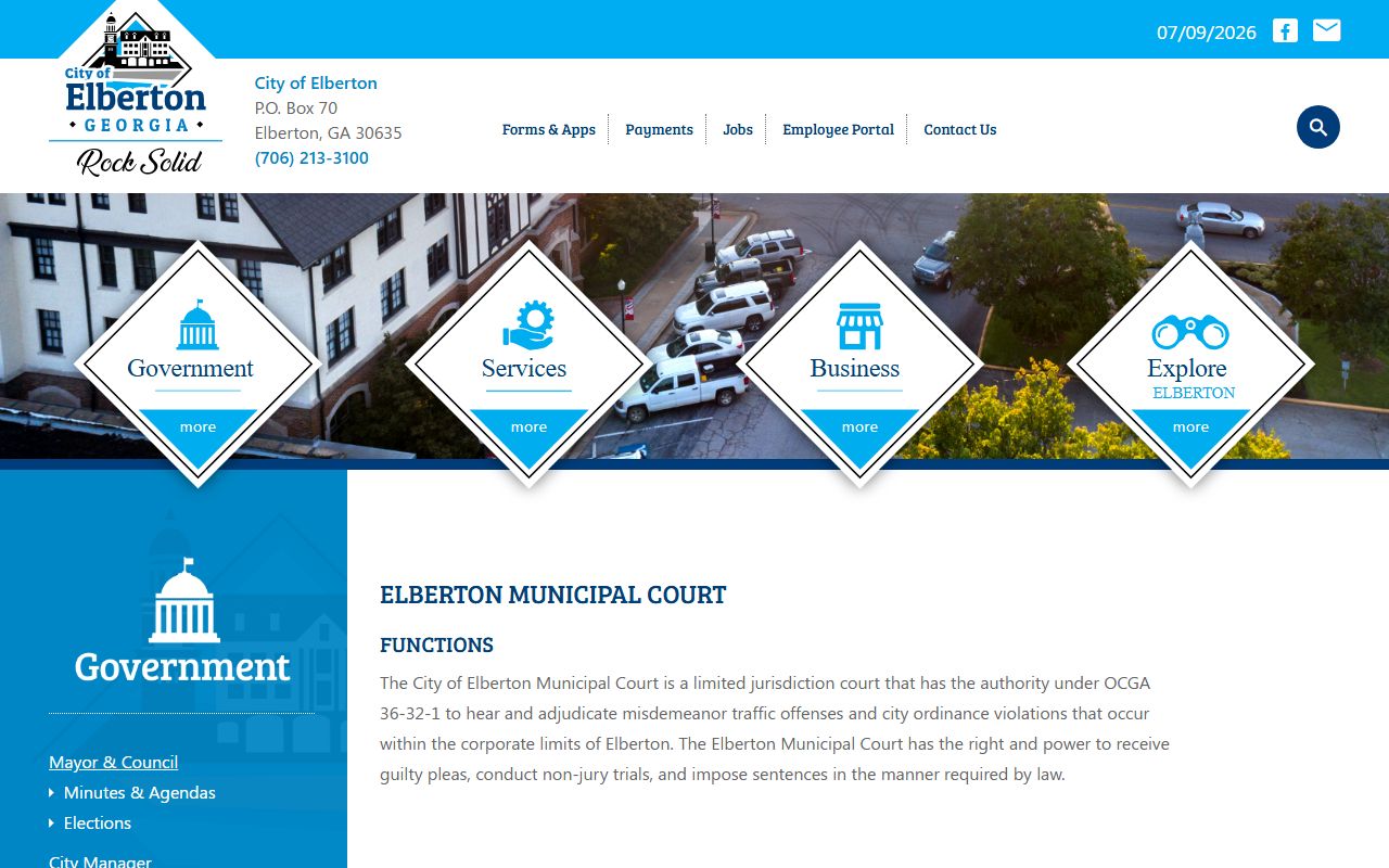 Elbert County traffic court records at Elberton Municipal Court