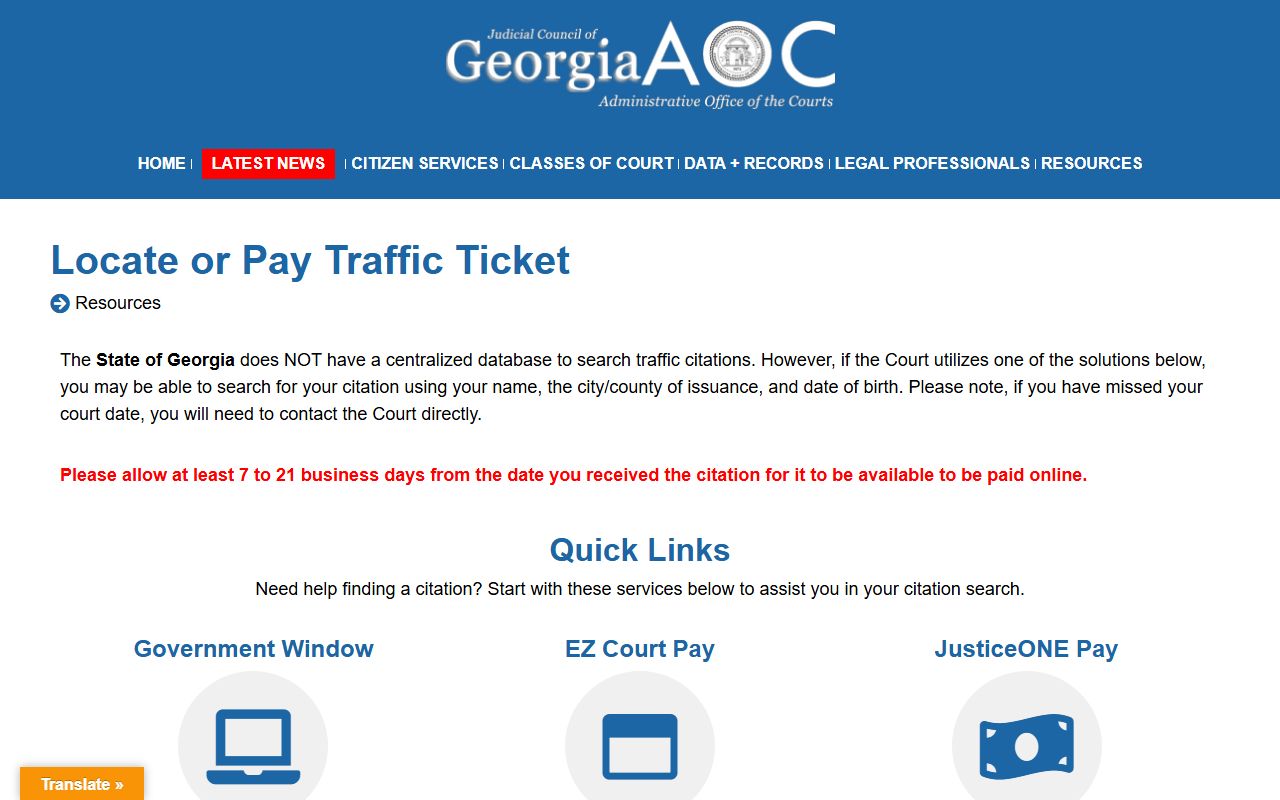 Elbert County traffic court records Georgia ticket locator
